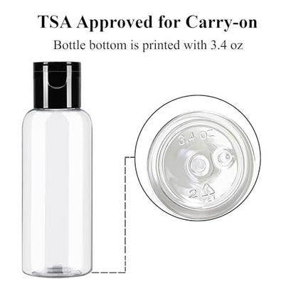 DNSEN 5 Pack 3.4 oz Travel Size Bottles TSA Approved Leak Proof Empty Refillable Liquid Containers with Labels