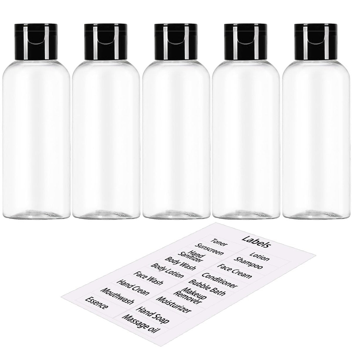 DNSEN 5 Pack 3.4 oz Travel Size Bottles TSA Approved Leak Proof Empty Refillable Liquid Containers with Labels - görsel 1