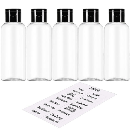 DNSEN 5 Pack 3.4 oz Travel Size Bottles TSA Approved Leak Proof Empty Refillable Liquid Containers with Labels