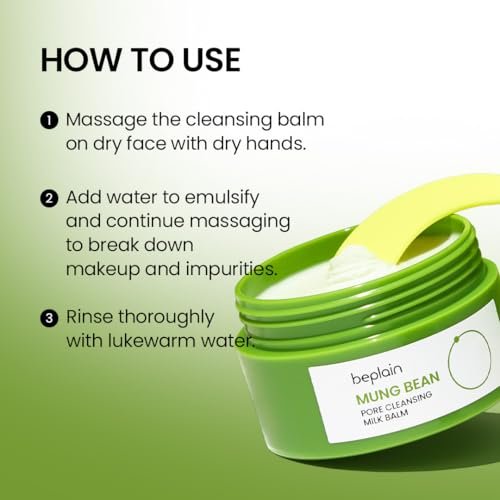 beplain Mung Bean Pore Cleansing Milk Balm – Fragrance-Free Korean Makeup Remover for Sensitive Skin, 3.38 fl.oz (100ml) Avelisse
