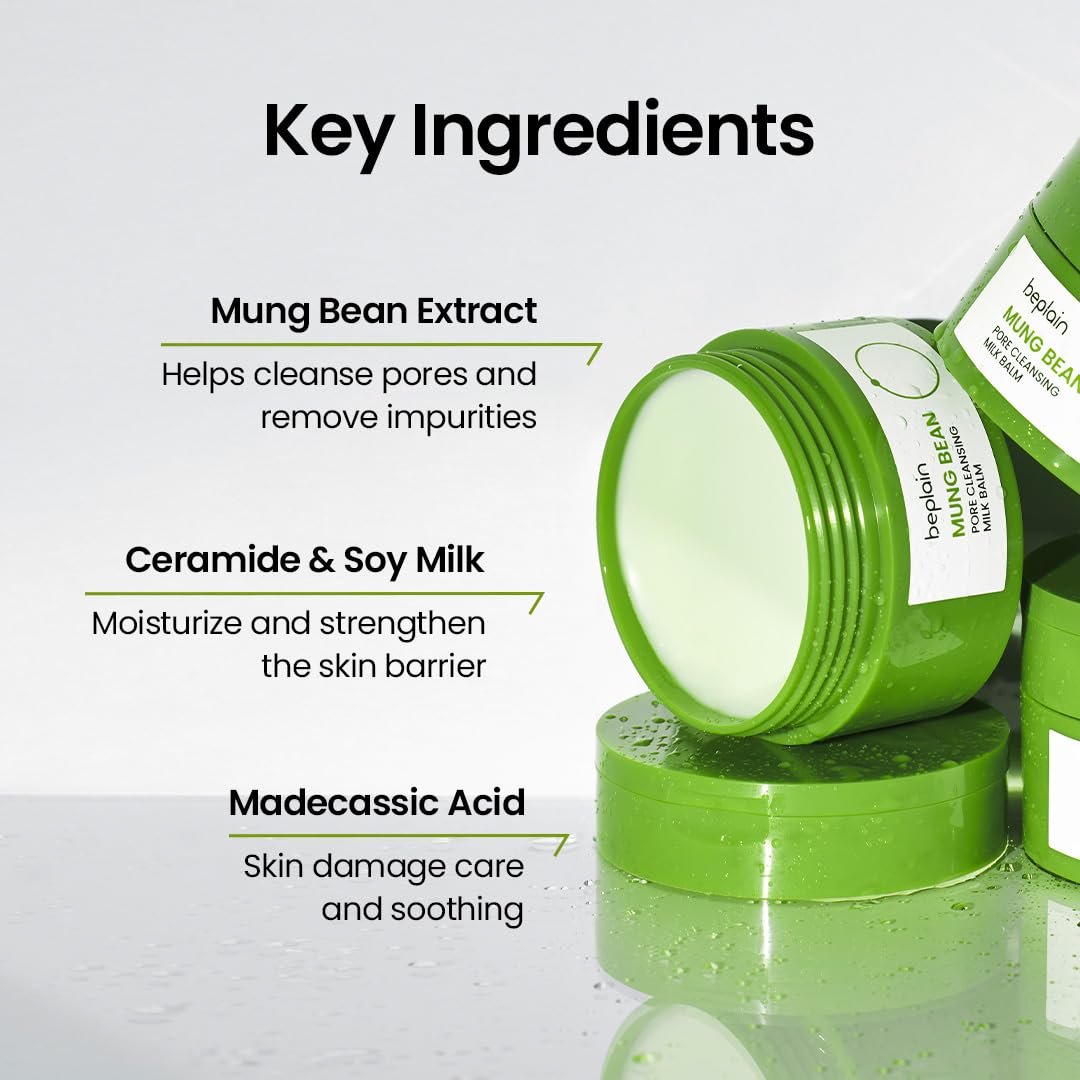 beplain Mung Bean Pore Cleansing Milk Balm – Fragrance-Free Korean Makeup Remover for Sensitive Skin, 3.38 fl.oz (100ml) Avelisse