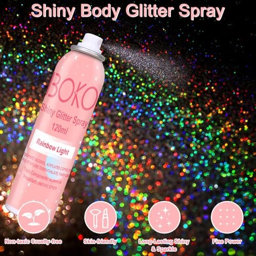 Boko Body Glitter Spray - Holographic Silver Shiny Glitter Spray for Body, Hair & Clothes | Quick-Drying Long-Lasting Festival Party Concert Rave Accessories (120ml) - görsel 4