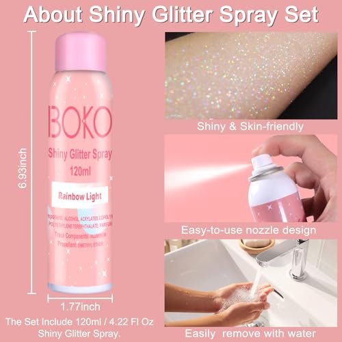 Boko Body Glitter Spray - Holographic Silver Shiny Glitter Spray for Body, Hair & Clothes | Quick-Drying Long-Lasting Festival Party Concert Rave Accessories (120ml) - görsel 8