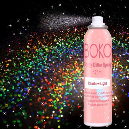 Boko Body Glitter Spray - Holographic Silver Shiny Glitter Spray for Body, Hair & Clothes | Quick-Drying Long-Lasting Festival Party Concert Rave Accessories (120ml)