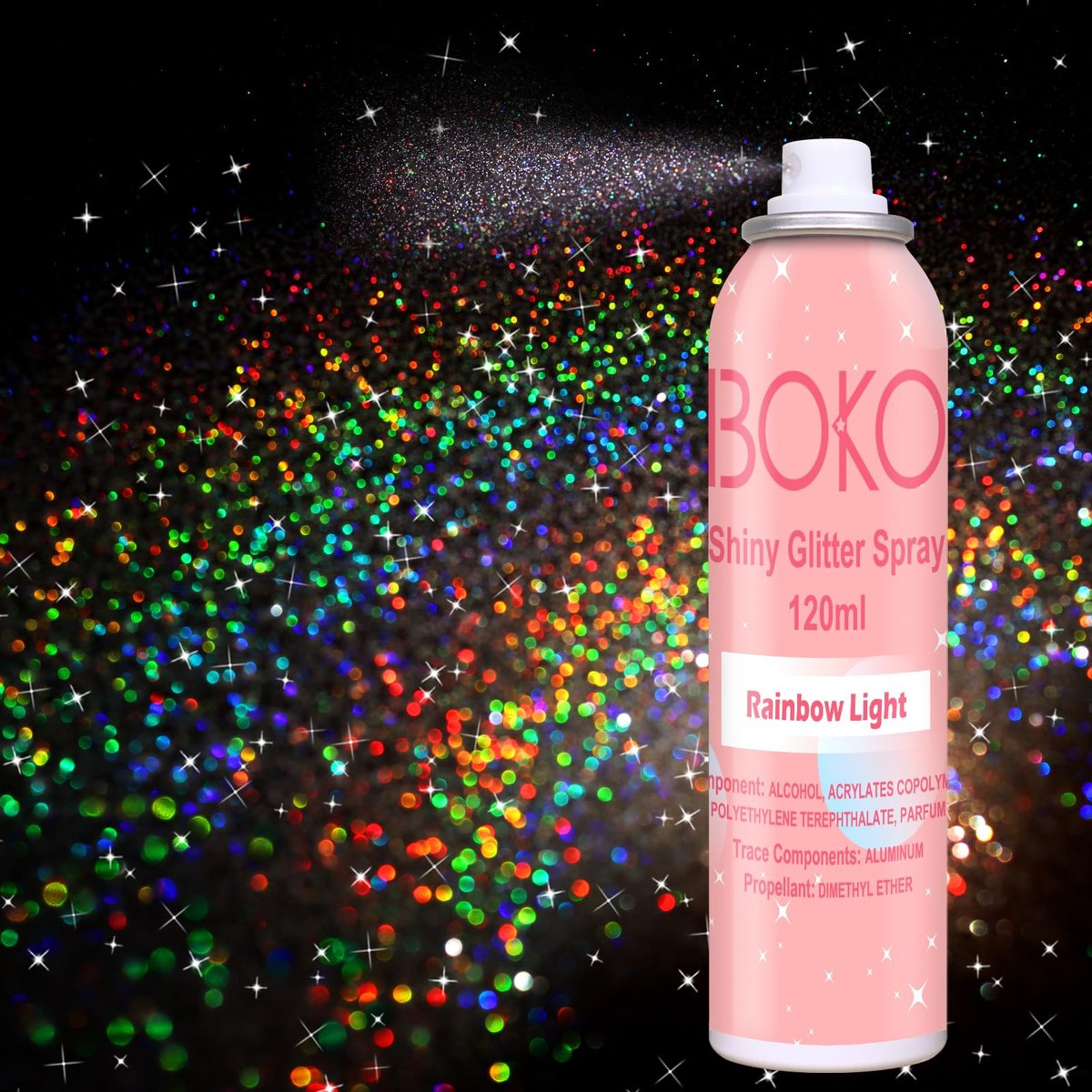 Boko Body Glitter Spray - Holographic Silver Shiny Glitter Spray for Body, Hair & Clothes | Quick-Drying Long-Lasting Festival Party Concert Rave Accessories (120ml) - görsel 1