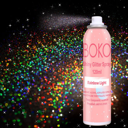Boko Body Glitter Spray - Holographic Silver Shiny Glitter Spray for Body, Hair & Clothes | Quick-Drying Long-Lasting Festival Party Concert Rave Accessories (120ml)