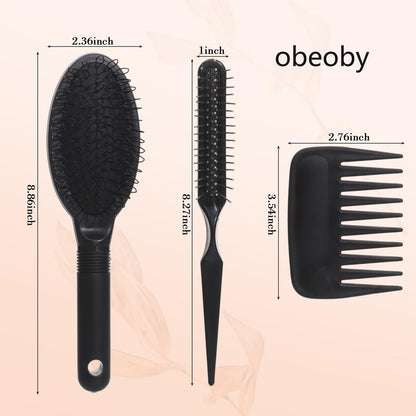 obeoby 3Pcs Wig Brush Comb Set - Loop Wig Brush, Hair Extension Brush, Wide-Tooth and Edge Combs for Human Wigs and Synthetic Extensions