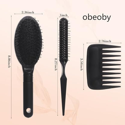 obeoby 3Pcs Wig Brush Comb Set - Loop Wig Brush, Hair Extension Brush, Wide-Tooth and Edge Combs for Human Wigs and Synthetic Extensions