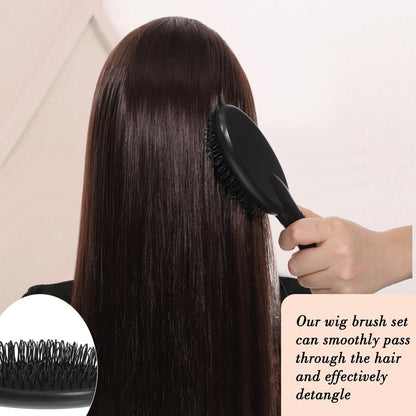 obeoby 3Pcs Wig Brush Comb Set - Loop Wig Brush, Hair Extension Brush, Wide-Tooth and Edge Combs for Human Wigs and Synthetic Extensions