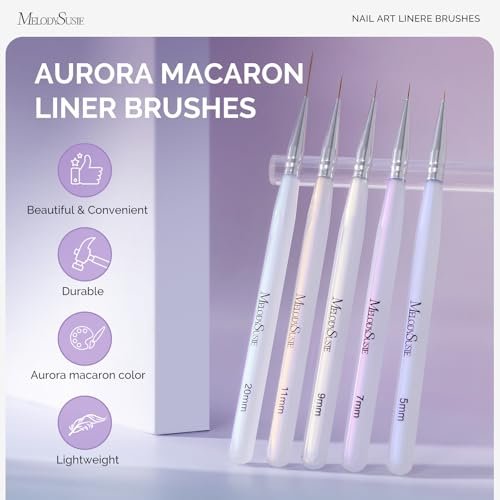 MelodySusie 5-Piece Nail Art Liner Brush Set – Professional Gel Polish Painting Pens for Thin Long Lines, Tiny Details & Fine Drawing (Sizes 5/7/9/11/20mm) - görsel 4