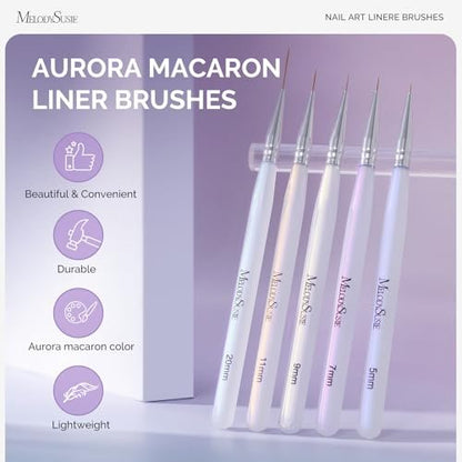MelodySusie 5-Piece Nail Art Liner Brush Set – Professional Gel Polish Painting Pens for Thin Long Lines, Tiny Details & Fine Drawing (Sizes 5/7/9/11/20mm)