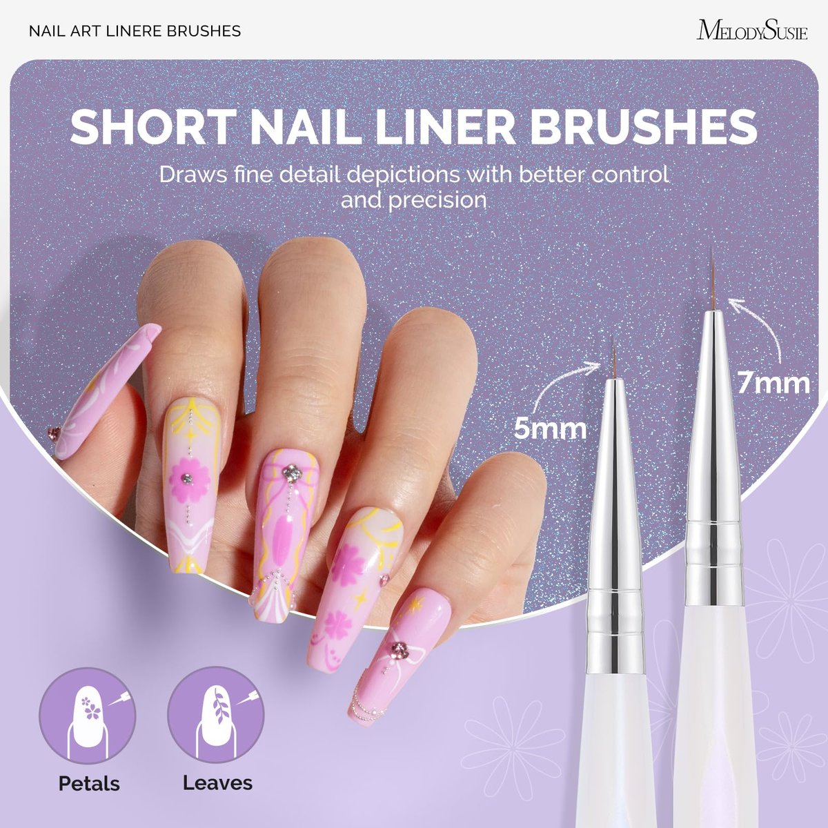 MelodySusie 5-Piece Nail Art Liner Brush Set – Professional Gel Polish Painting Pens for Thin Long Lines, Tiny Details & Fine Drawing (Sizes 5/7/9/11/20mm) - görsel 5
