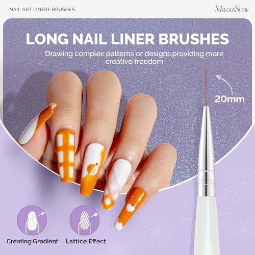 MelodySusie 5-Piece Nail Art Liner Brush Set – Professional Gel Polish Painting Pens for Thin Long Lines, Tiny Details & Fine Drawing (Sizes 5/7/9/11/20mm) - görsel 10