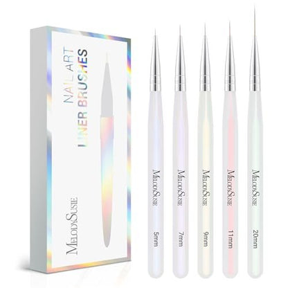 MelodySusie 5-Piece Nail Art Liner Brush Set – Professional Gel Polish Painting Pens for Thin Long Lines, Tiny Details & Fine Drawing (Sizes 5/7/9/11/20mm)