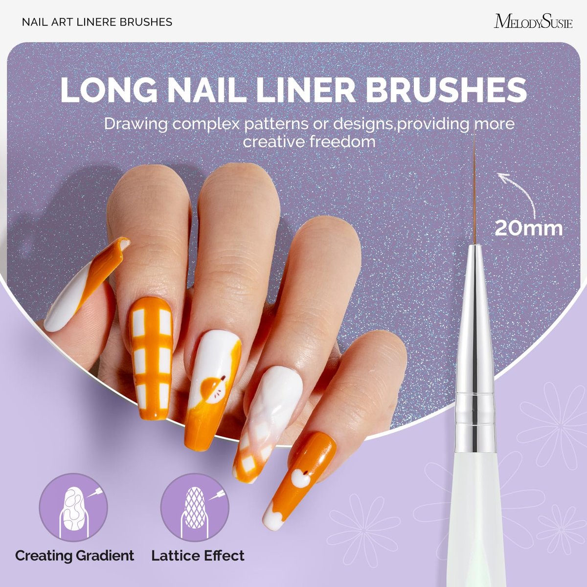 MelodySusie 5-Piece Nail Art Liner Brush Set – Professional Gel Polish Painting Pens for Thin Long Lines, Tiny Details & Fine Drawing (Sizes 5/7/9/11/20mm) - görsel 9
