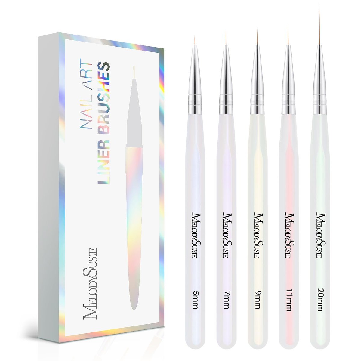 MelodySusie 5-Piece Nail Art Liner Brush Set – Professional Gel Polish Painting Pens for Thin Long Lines, Tiny Details & Fine Drawing (Sizes 5/7/9/11/20mm) - görsel 1