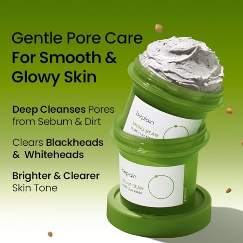 Beplain Mung Bean Pore Clay Mask - Fragrance-Free Wash Off Mask for Blackhead & Whitehead Care, 4.05 fl oz (120ml) | Korean Skincare Avelisse
