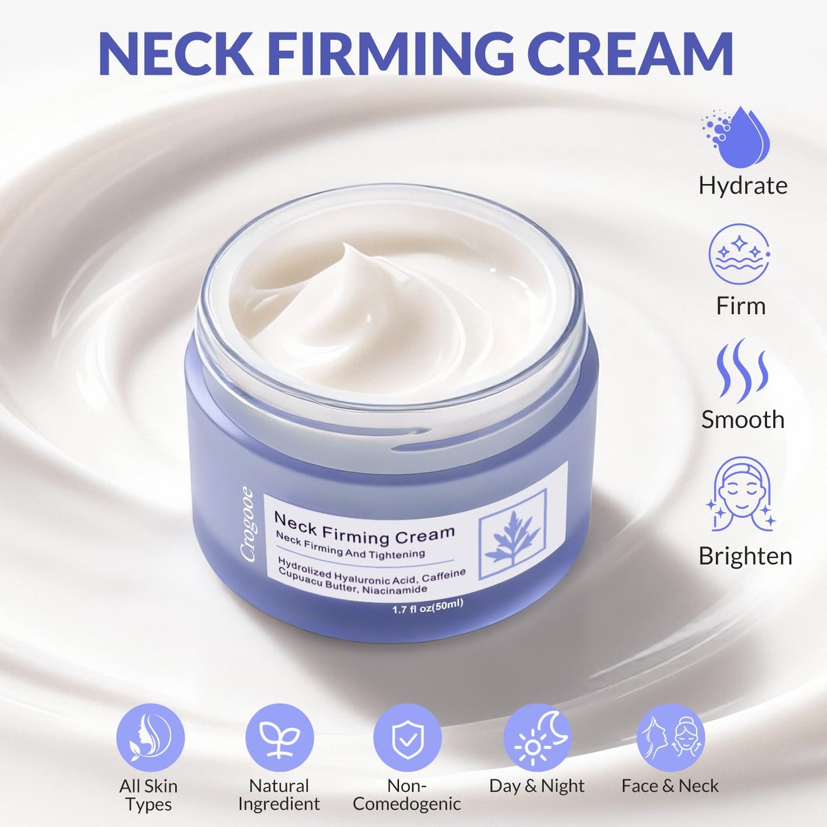Crogooe Neck Firming Cream - Tighten and Lift Neck & Décolleté, Reduce Wrinkles and Crepey Skin, 1.7 oz - görsel 3