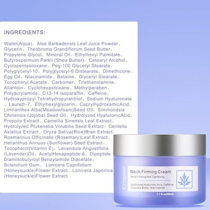 Crogooe Neck Firming Cream - Tighten and Lift Neck & Décolleté, Reduce Wrinkles and Crepey Skin, 1.7 oz