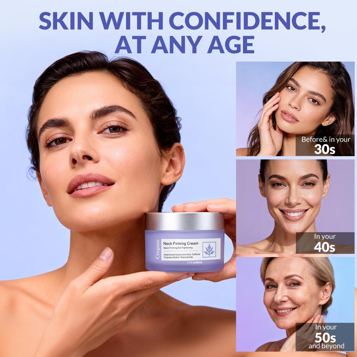 Crogooe Neck Firming Cream - Tighten and Lift Neck & Décolleté, Reduce Wrinkles and Crepey Skin, 1.7 oz - görsel 11