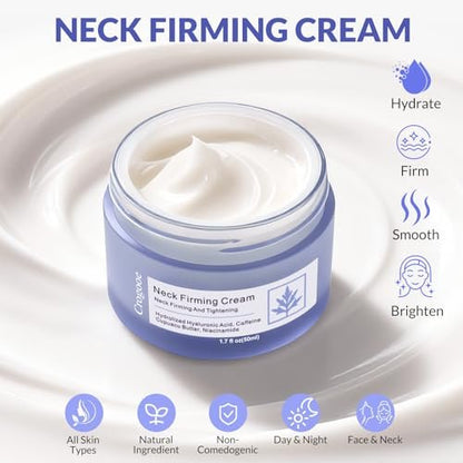 Crogooe Neck Firming Cream - Tighten and Lift Neck & Décolleté, Reduce Wrinkles and Crepey Skin, 1.7 oz