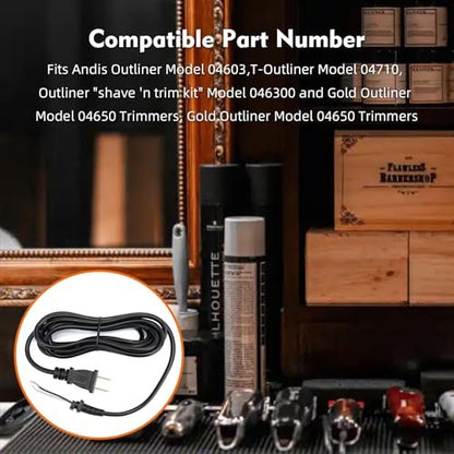 Replacement Cord for Andis T-Outliner Hair Clippers (2-Wire, 12 Feet) #04624 / 4624