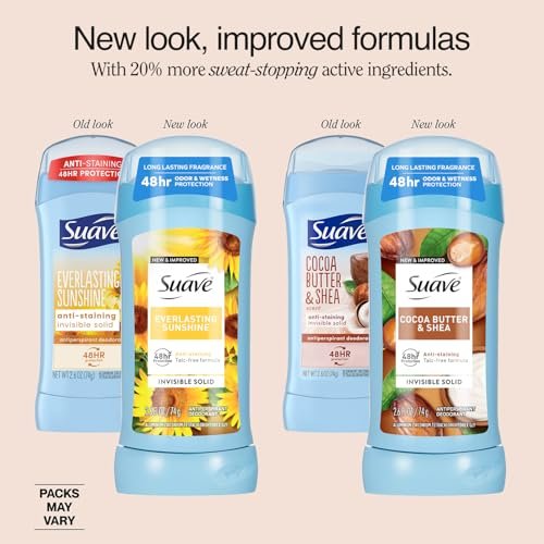 Suave Antiperspirant Deodorant for Women Variety 4-Pack – Cocoa Butter & Shea + Everlasting Sunshine, Anti-Staining Invisible Solid, Talc-Free, 2.7 Oz Each Avelisse