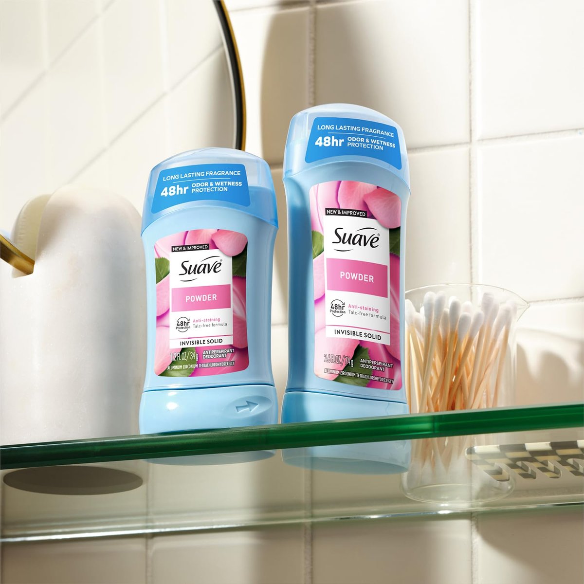 Suave Antiperspirant Deodorant for Women, Powder 2-Size Variety Pack – Anti-Staining Invisible Solid, Talc-Free (2 Piece Set), Scented - görsel 13