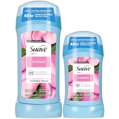Suave Antiperspirant Deodorant for Women, Powder 2-Size Variety Pack – Anti-Staining Invisible Solid, Talc-Free (2 Piece Set), Scented - görsel 2