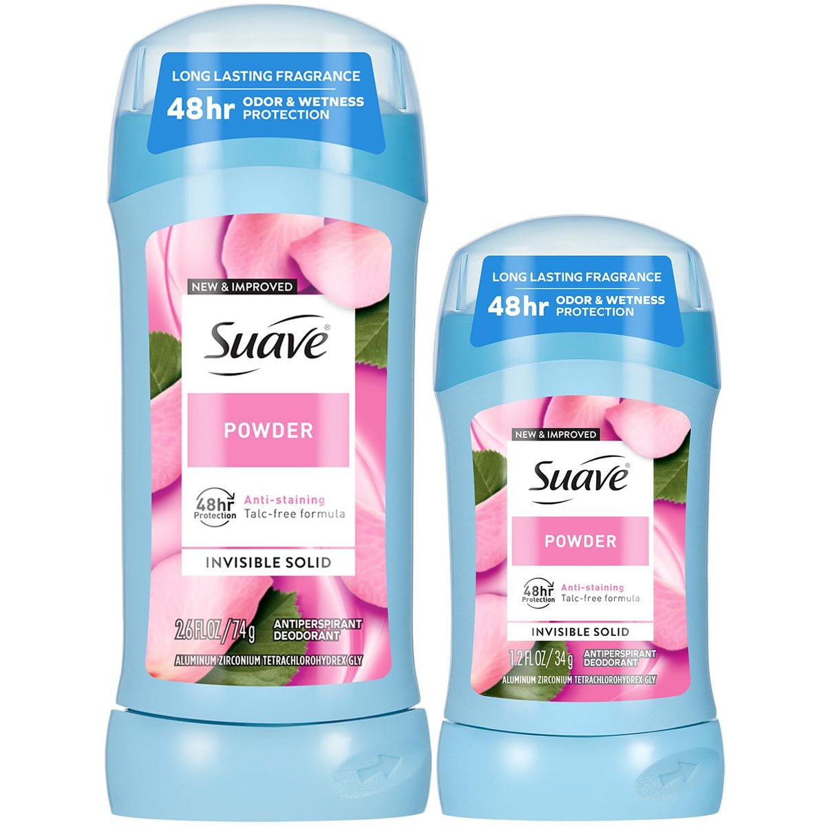 Suave Antiperspirant Deodorant for Women, Powder 2-Size Variety Pack – Anti-Staining Invisible Solid, Talc-Free (2 Piece Set), Scented - görsel 1