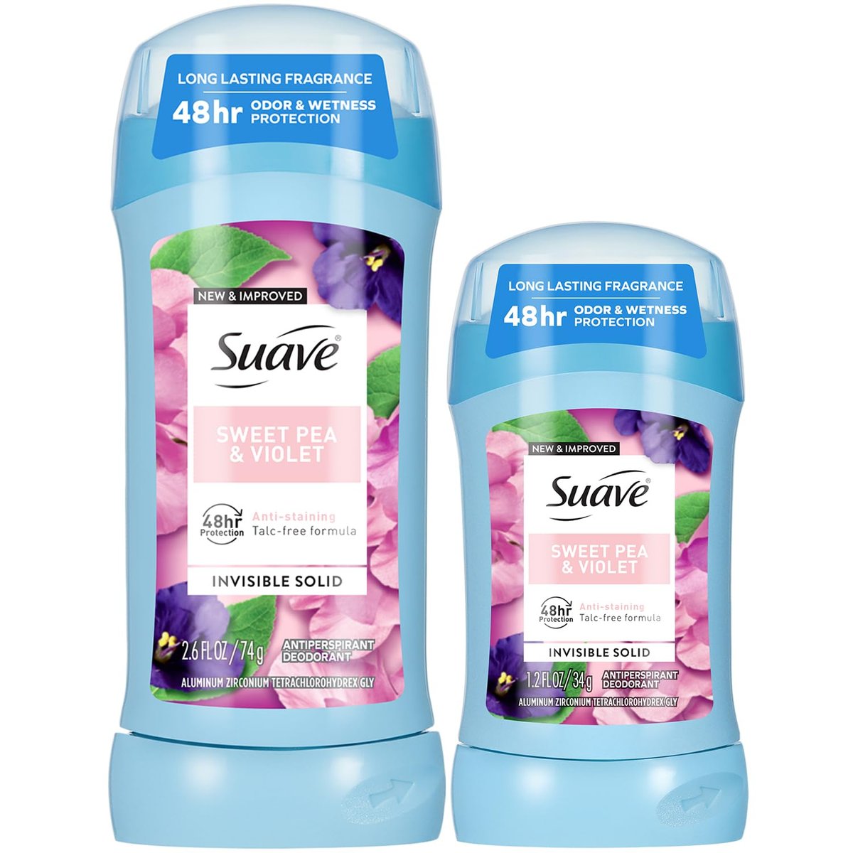 Suave Antiperspirant Deodorant for Women, Sweet Pea & Violet 2-Size Variety Pack – Anti-Staining Invisible Solid, Talc-Free (2 Piece Set) - görsel 1