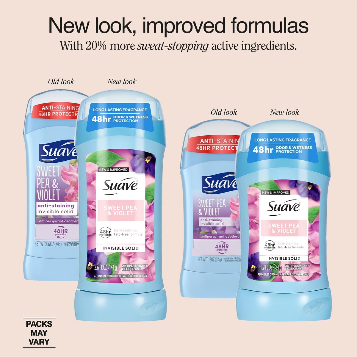 Suave Antiperspirant Deodorant for Women, Sweet Pea & Violet 2-Size Variety Pack – Anti-Staining Invisible Solid, Talc-Free (2 Piece Set) - görsel 3