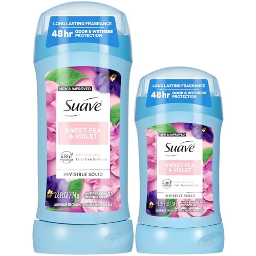 Suave Antiperspirant Deodorant for Women, Sweet Pea & Violet 2-Size Variety Pack – Anti-Staining Invisible Solid, Talc-Free (2 Piece Set) - görsel 2