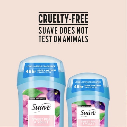 Suave Antiperspirant Deodorant for Women, Sweet Pea & Violet 2-Size Variety Pack – Anti-Staining Invisible Solid, Talc-Free (2 Piece Set)