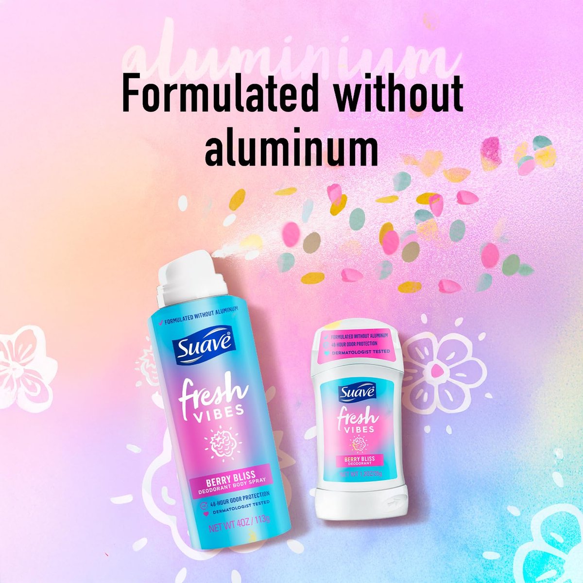 Suave Aluminum-Free Deodorant for Kids & Teen Girls, Fresh Vibes Berry Bliss 2-Pack, 48H Protection, 1.2 Oz Each - görsel 10