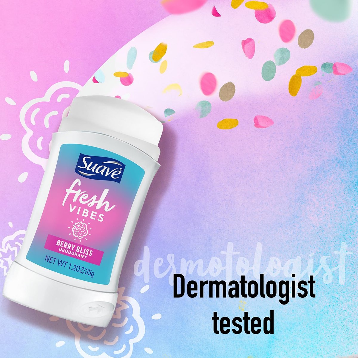 Suave Aluminum-Free Deodorant for Kids & Teen Girls, Fresh Vibes Berry Bliss 2-Pack, 48H Protection, 1.2 Oz Each - görsel 6