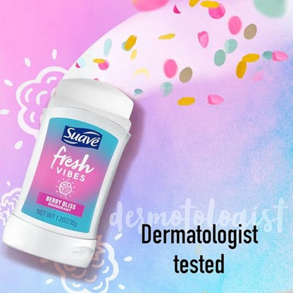 Suave Aluminum-Free Deodorant for Kids & Teen Girls, Fresh Vibes Berry Bliss 2-Pack, 48H Protection, 1.2 Oz Each