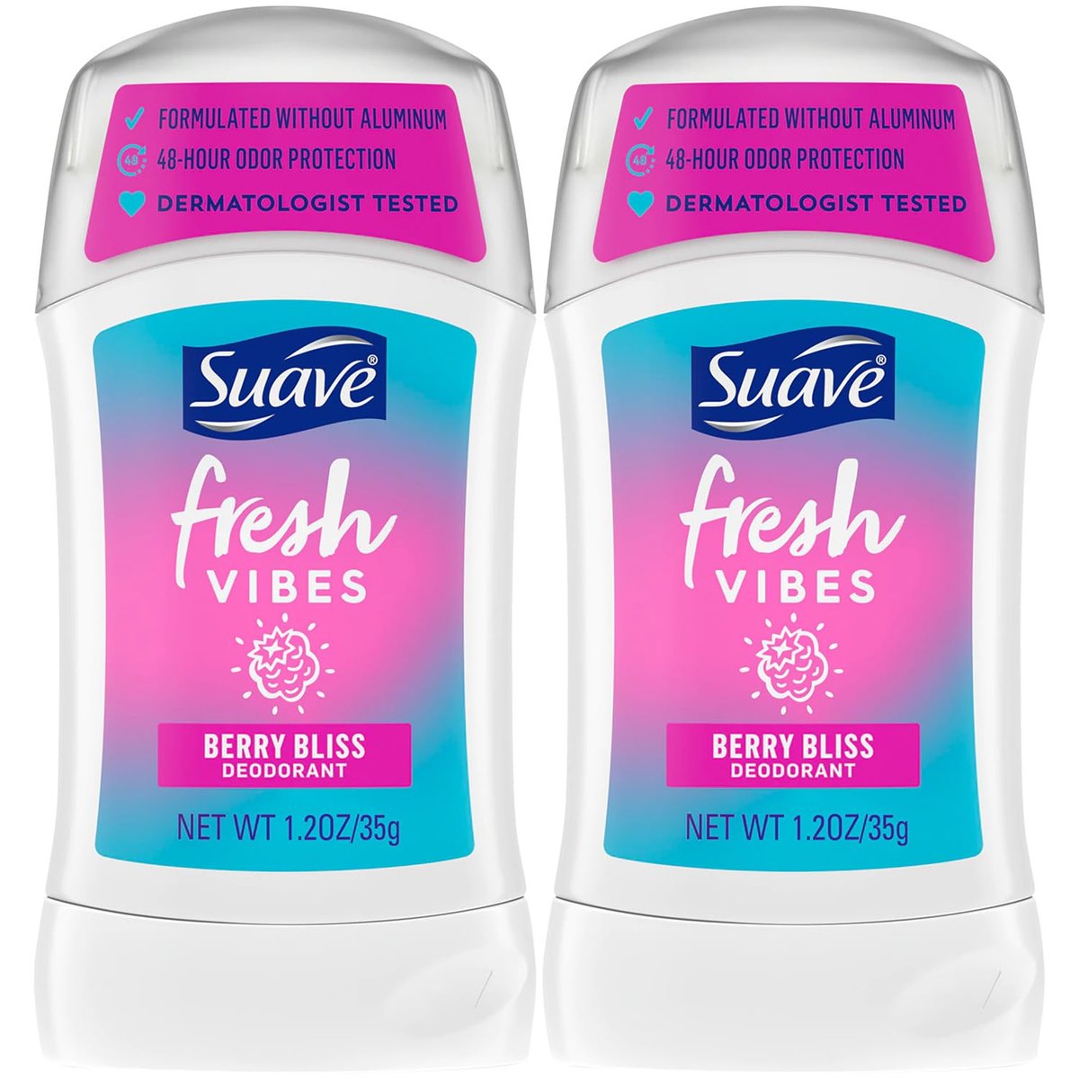 Suave Aluminum-Free Deodorant for Kids & Teen Girls, Fresh Vibes Berry Bliss 2-Pack, 48H Protection, 1.2 Oz Each - görsel 2