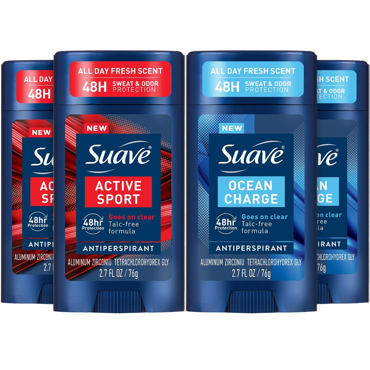 Suave Men's Antiperspirant Deodorant Variety 4-Pack – Active Sport, Bergamot & Wood, Ocean Charge, Marine & Driftwood, 48-Hour Sweat and Odor Protection, 2.7 oz Each Avelisse