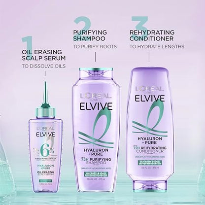 L'Oreal Paris Elvive Hyaluron + Pure Oil Erasing Scalp Serum with Salicylic Acid for Oily Hair, 3.45 Fl Oz Avelisse