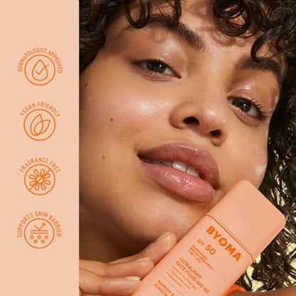 BYOMA SPF 50 Face Fluid - Ultra-Lightweight Facial Sunscreen, Luminous Glow, No White Cast, Strengthens Skin Barrier, 1.69 fl.oz Avelisse