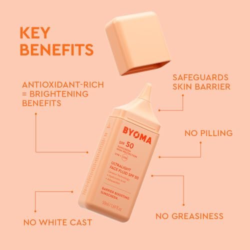 BYOMA SPF 50 Face Fluid - Ultra-Lightweight Facial Sunscreen, Luminous Glow, No White Cast, Strengthens Skin Barrier, 1.69 fl.oz Avelisse