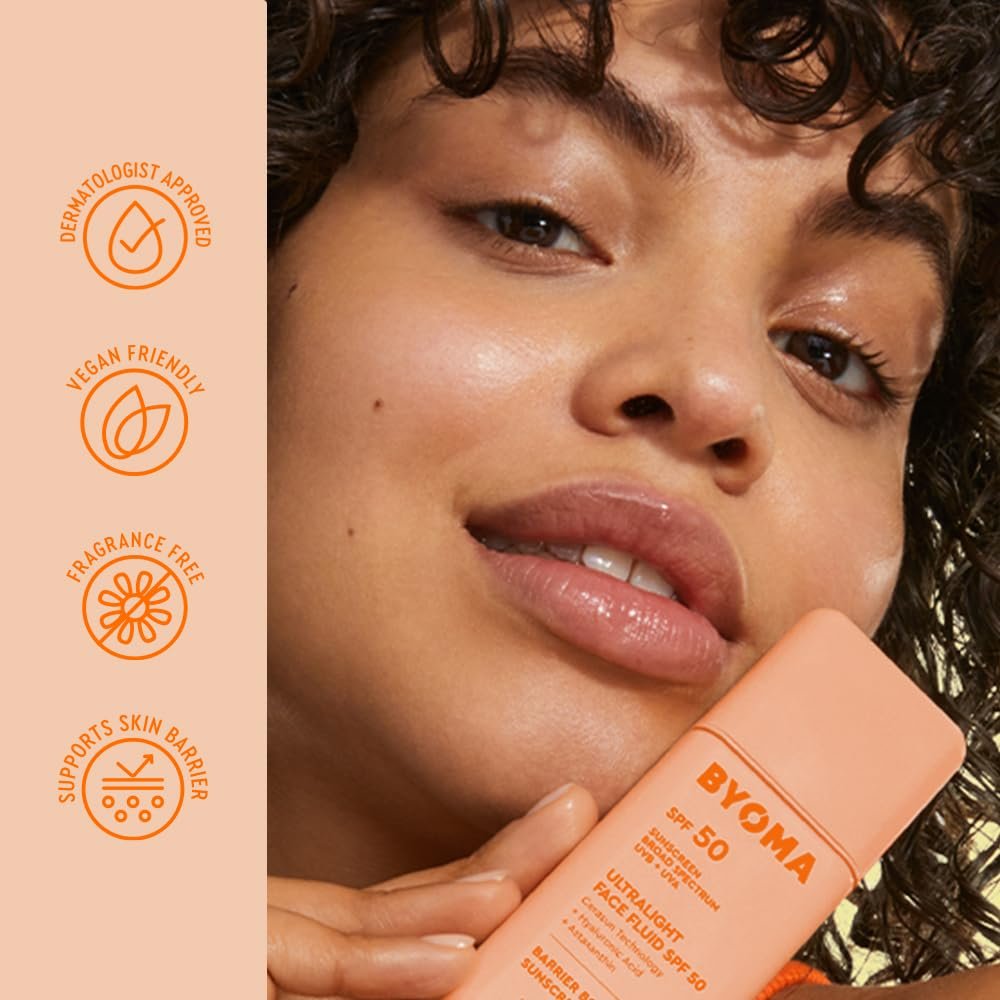 BYOMA SPF 50 Face Fluid - Ultra-Lightweight Facial Sunscreen, Luminous Glow, No White Cast, Strengthens Skin Barrier, 1.69 fl.oz Avelisse