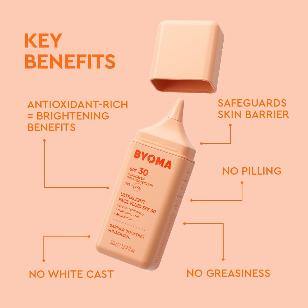 BYOMA SPF 30 Face Fluid - Ultra-Lightweight Facial Sunscreen, Luminous Glow, No White Cast, Strengthens Skin Barrier, 1.69 fl.oz - görsel 5