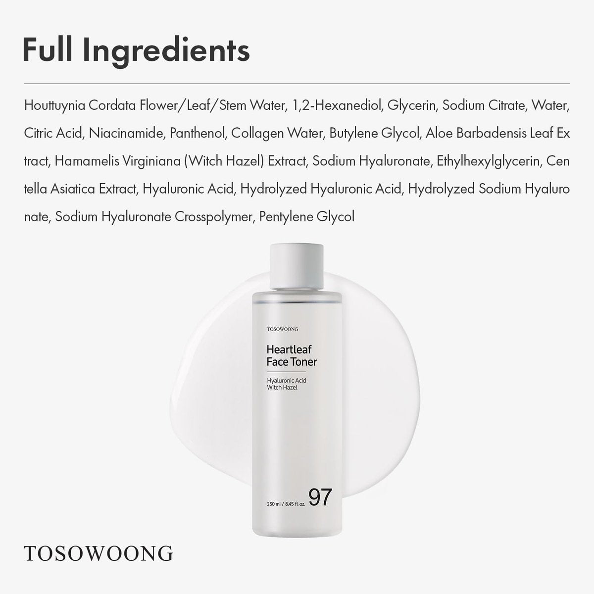 TOSOWOONG Heartleaf Face Toner – 970,200ppm Heartleaf Water, Centella, Hyaluronic Acid, Witch Hazel – Calming & Hydrating Toner for Acne-Prone Skin, 250ml (8.45 fl.oz.) - görsel 11