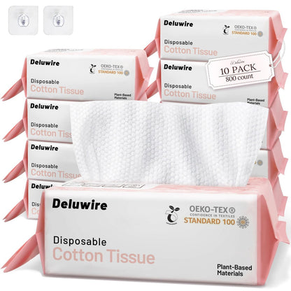 Deluwire Soft Dry Wipe 10 Pack – 800 Count Lint-Free Facial Cleansing Towels, Extra Thick Dry and Wet Use for Sensitive Skin, Makeup Removing, Surface Cleaning Avelisse