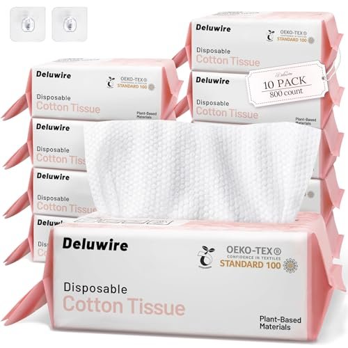 Deluwire Soft Dry Wipe 10 Pack – 800 Count Lint-Free Facial Cleansing Towels, Extra Thick Dry and Wet Use for Sensitive Skin, Makeup Removing, Surface Cleaning Avelisse