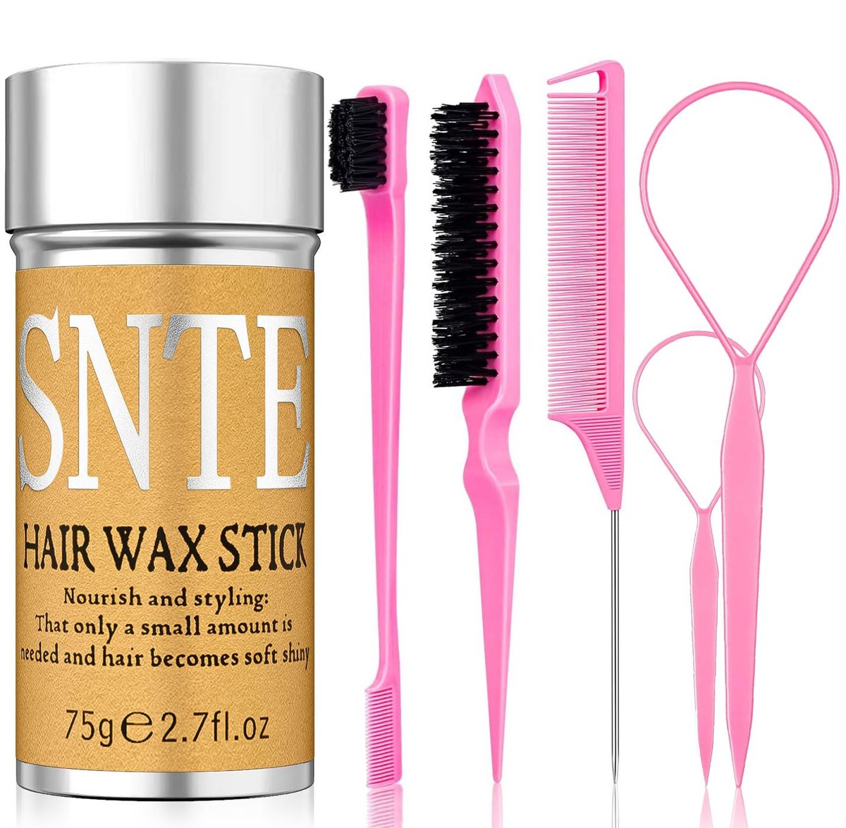 6Pcs Hair Wax Stick Set for Flyaways, Topsy Tail Hair Tools for Women, Teen Girls & Kids, Slick Back Hair Brush, Bun Accessories, Non-greasy Styling Tools Slick Stick, 2.7 Oz - görsel 1