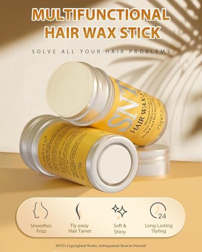 6Pcs Hair Wax Stick Set for Flyaways, Topsy Tail Hair Tools for Women, Teen Girls & Kids, Slick Back Hair Brush, Bun Accessories, Non-greasy Styling Tools Slick Stick, 2.7 Oz
