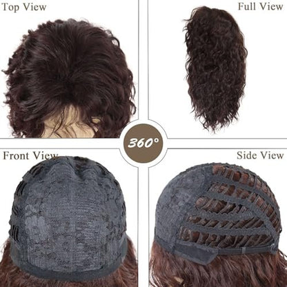 GNIMEGIL Long Brown Wigs for Men - Synthetic Layered Wavy Cosplay Party Wig 70s 80s Punk Rocker California Wig with Bangs Avelisse